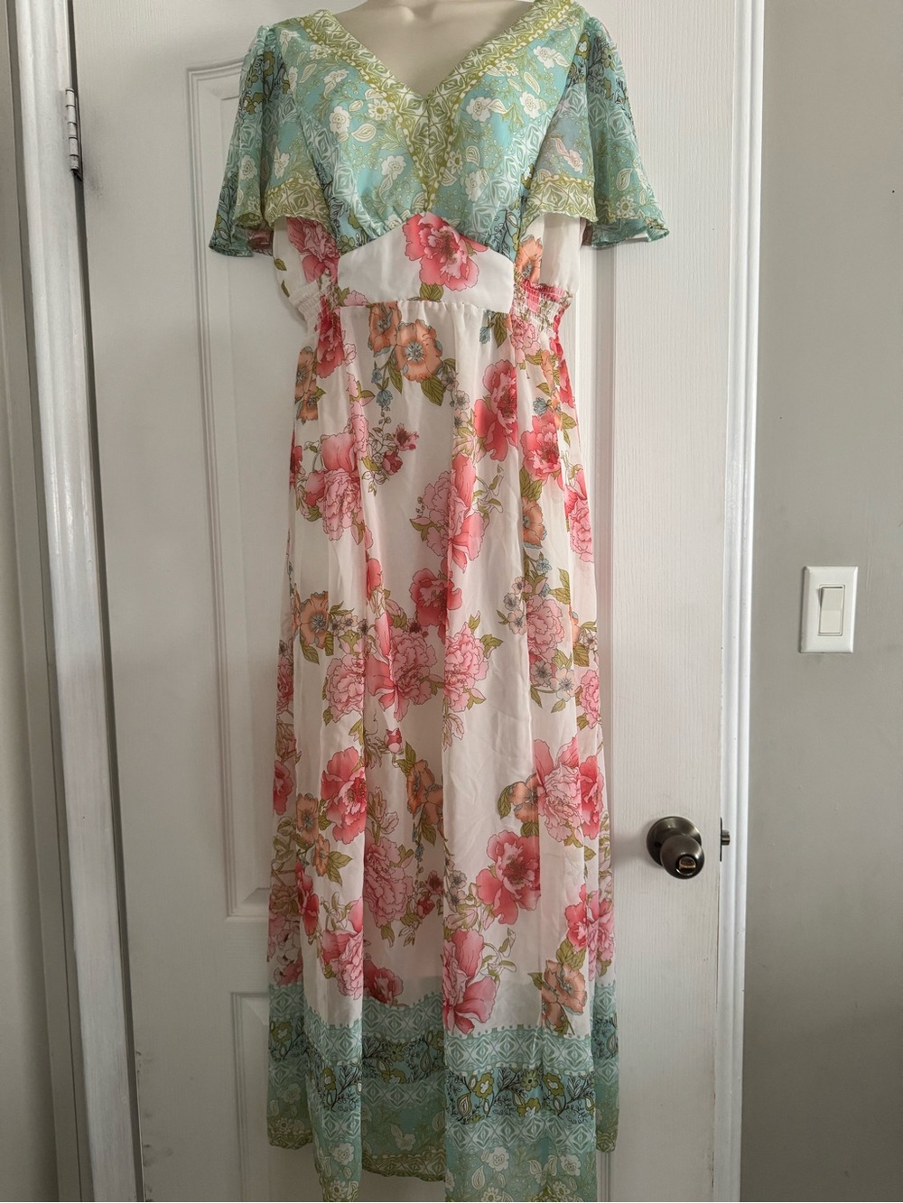 Rabbit Rabbit Rabbit Floral Dress - Green & Light Blue & Coral